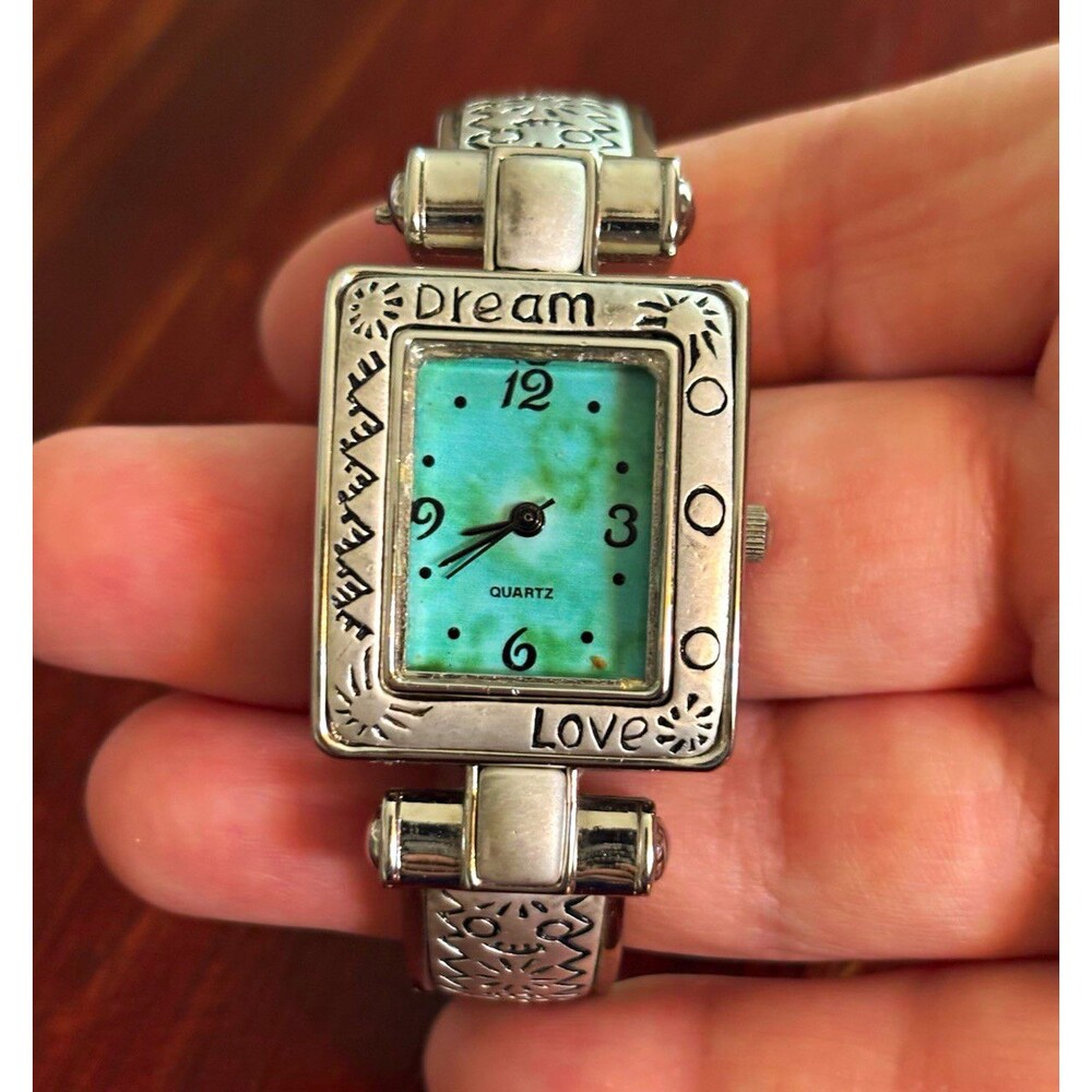 Women's Quartz Silver Tone Bangle Watch Turquoise Dial-needs glass & battery